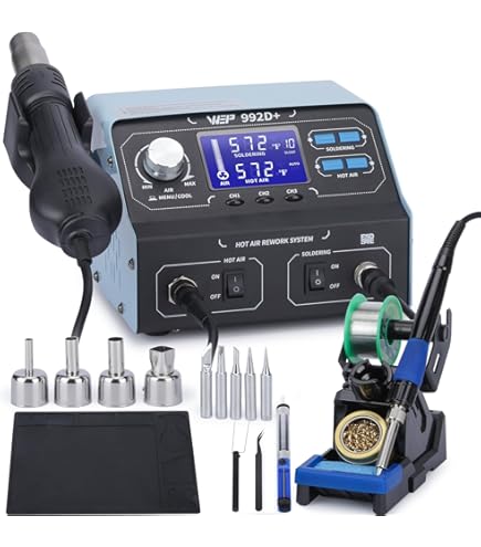 WEP 959D Hot Air SMD Rework Station – Quick-Change Nozzle System, LCD Display, °C/°F Switch, 5 Nozzles Included (110-127V)