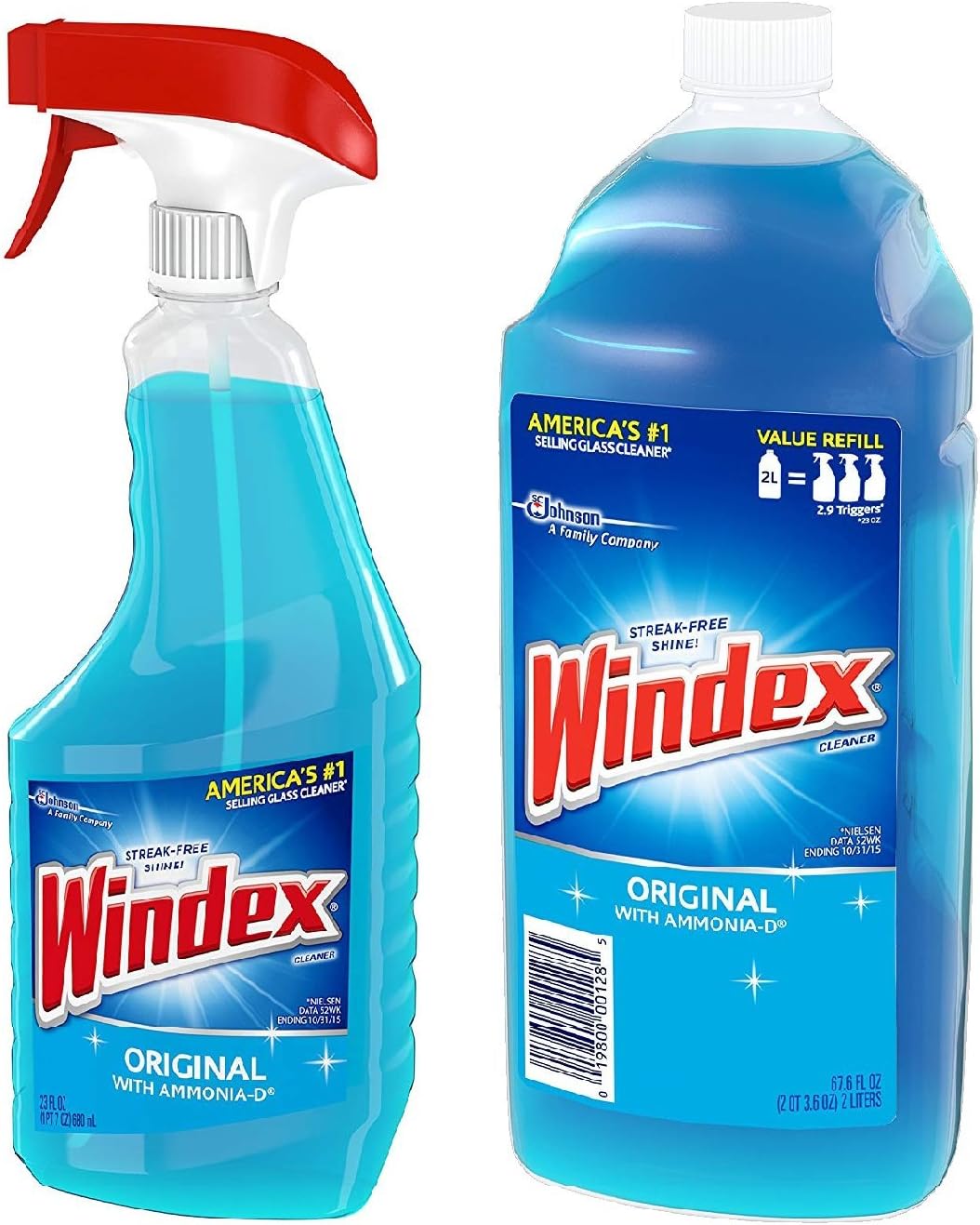 Windex Advanced Glass & Multi Surface Cleaner 23 Ounce Spray Bottle And 2 Liters Refill Bottle