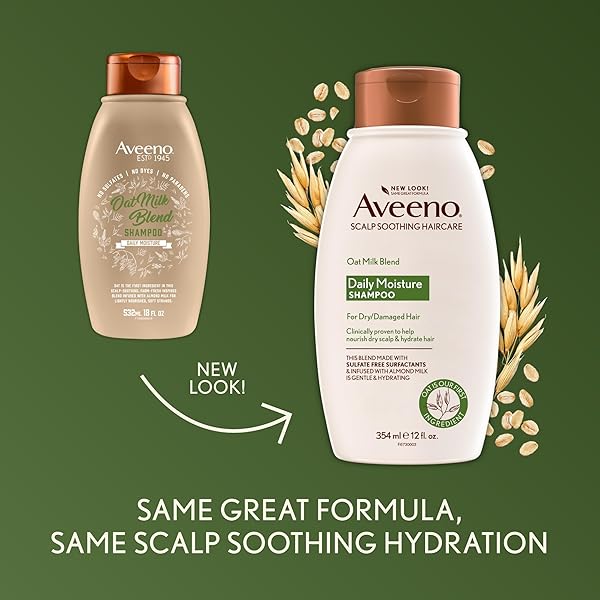 AVEENO FARM-FRESH OAT MILK SULFATE-FREE SHAMPOO WITH COLLOIDAL OATMEAL & ALMOND MILK, MOISTURIZING SHAMPOO FOR ALL HAIR TYPES, SAFE FOR COLOR-TREATED HAIR, PARABEN & DYE-FREE, 12 FL OZ