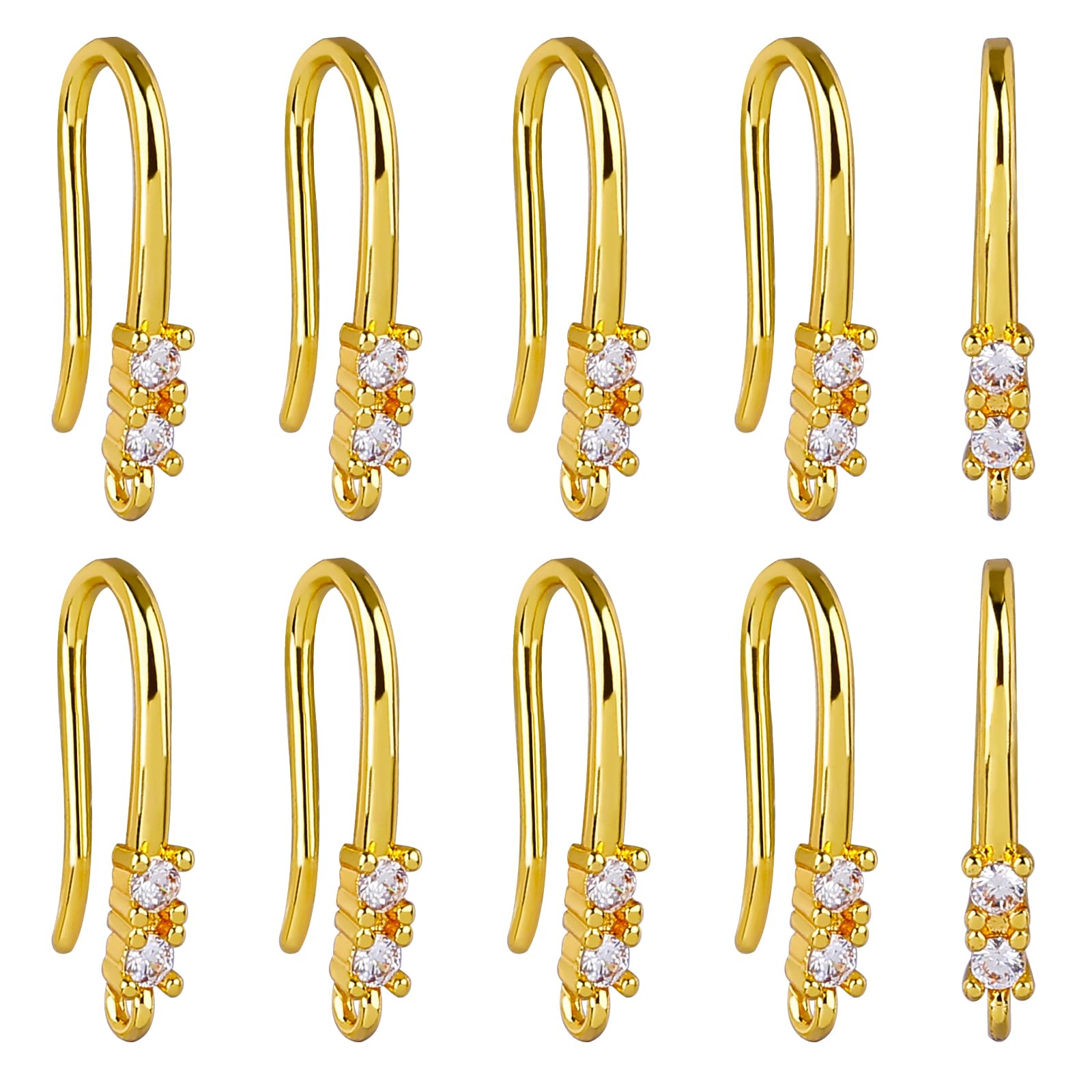 BEEFLYING 10pairs Cubic Zirconia Earring Wire Real 18K Gold Plated Leverback Brass Earrings Hooks for Women Girls DIY Jewelry Making — image 1