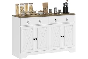 HOMCOM Sideboard Buffet Cabinet with Storage, 48" Kitchen Cabinet with 2 Drawers and 4 Barn Doors, Farmhouse Coffee Bar Cabin