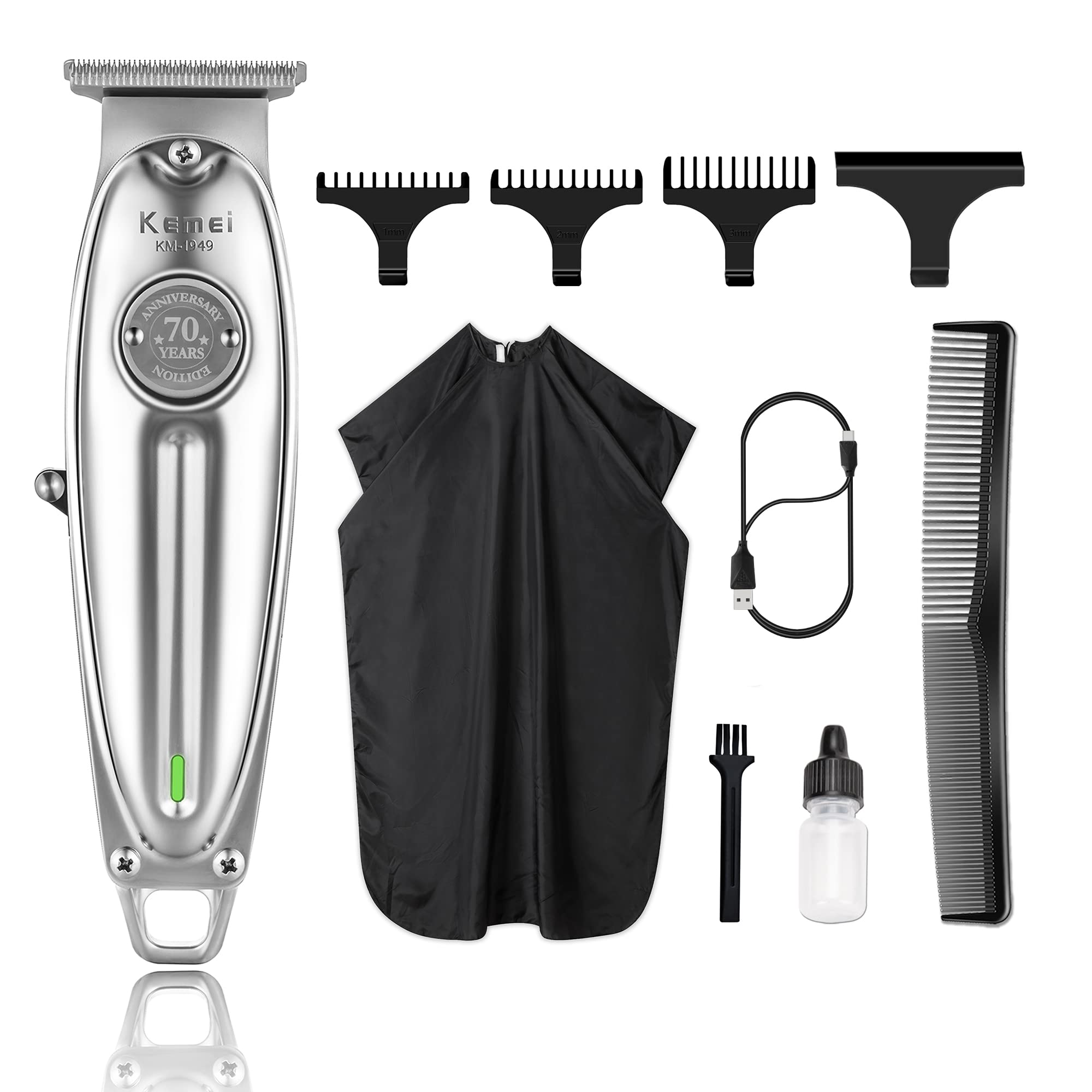 Kemei Professional Hair Clippers Beard Trimmer for Men T-Blade Barber Grade Electric Clippers All-in-One Grooming Solution Cordless Father Day Gifts