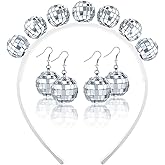 Hicarer 1970s Disco Accessories Women Costume Set Disco Ball Headband Earrings, Silver 70s Vintage Party Outfit Set for Women Costume Party Accessories Christmas Decor(Classic Style)