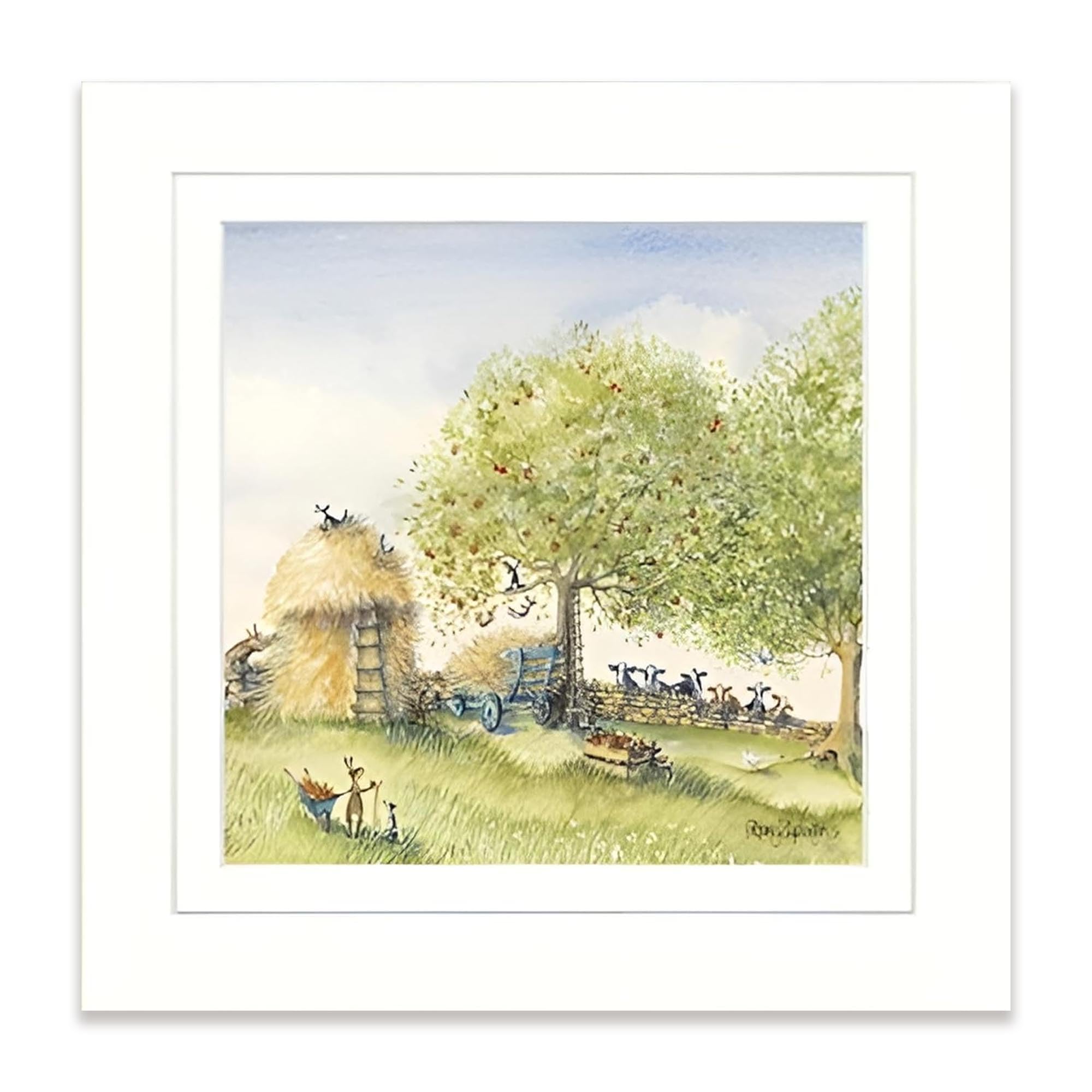 Artko 'The Haystack' Framed Print Wall Art - Rabbit Inspired Artwork by Catherine J Stephenson - Ready to Hang Home Décor - 33.5 x 33.5cm