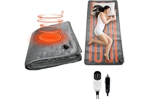 GENERIC Car Electric Heating Blanket 12 Volt 48 Watts Sleeping Bag Heated Liner Portable Heated Mat for Car Truck SUV Camping Underblanket 9 Heat Setting 2/8/12H Timer Setting Machine Washable (63x31.4inch)