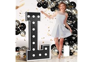 imprsv Marquee Letters Black Birthday Decorations: Large 4 Feet Tall Light Up Letters for Party Decor Baby Shower Big Foam Cardboard Letter L