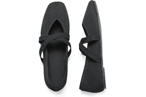 CELNEPHO Flats for Women Square Toe Ballet Flats Cross Strap Comfortable Arch Support Dressy Knit Flats for Women Mary Jane Flats Slip On Washable Casual Office Shoes