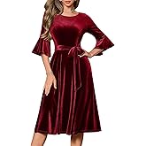 HomRain Women's Long Sleeve Velvet Midi Dresses for Wedding Guest Church Formal Winter Christmas Cocktail Party