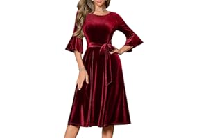 HomRain Women's Church Dresses for 2025 Wedding Guest Cocktail Tea Party Bell Sleeve Vintage Evening Graduation Dress