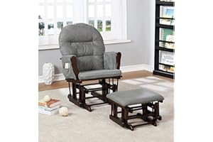 Naomi Home Baby Rocking Chair for Nursery with Ottoman – Smooth & Quiet Glider Chair, High Back Support & Padded Arms for Feeding, Rocking Baby Nursery Furniture – Easy Assembly, Removable Cushions