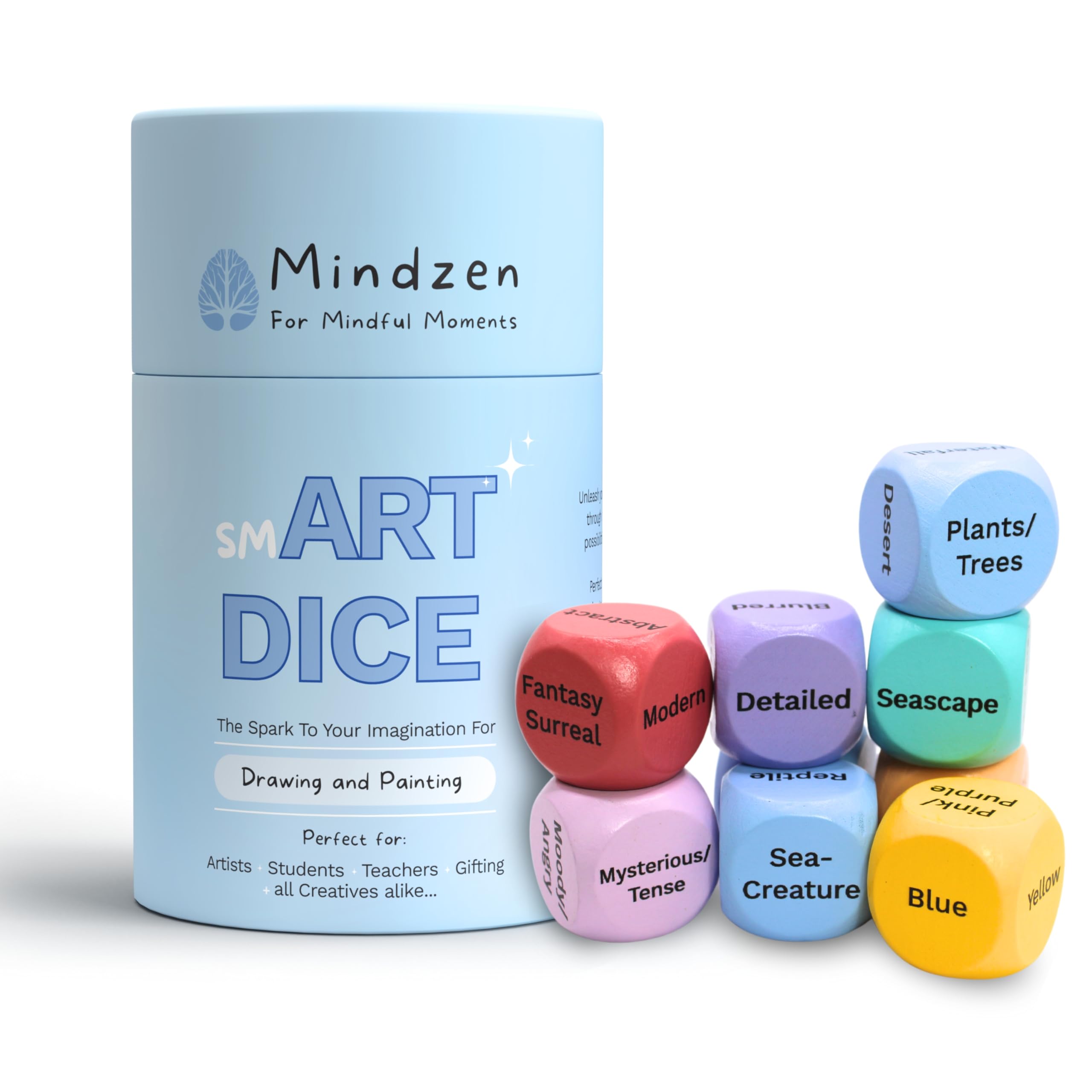 Mindzen smART DICE Drawing & Painting Game for Adults | A Unique Arts & Crafts Kit for Artists & Teachers | Set of 9 Dice to Spark Creativity & Imagination | Fun Art Supplies & Gift | 1+Players