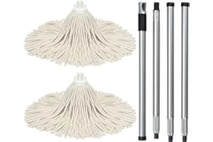 MATTHEW CLEANING PRODUCTS Matthew Cleaning Cotton Mop for Hardwood Floor Cleaning,Stainless Steel Spin 54" Handle w/Swivel Hang Cap for Easy Storage(2 Mop Heads w/1 Handle)-Medium