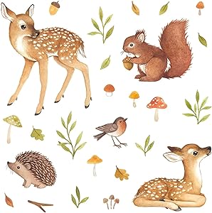 Woodland Nursery Decor, Woodland Animals Baby Nursery Wall Decor Decals Set for Kids Room Decor, Perfect Baby Girl Gifts & Baby Boy Gifts, Gender Neutral Wall Stickers, New Mom Baby Shower Gifts
