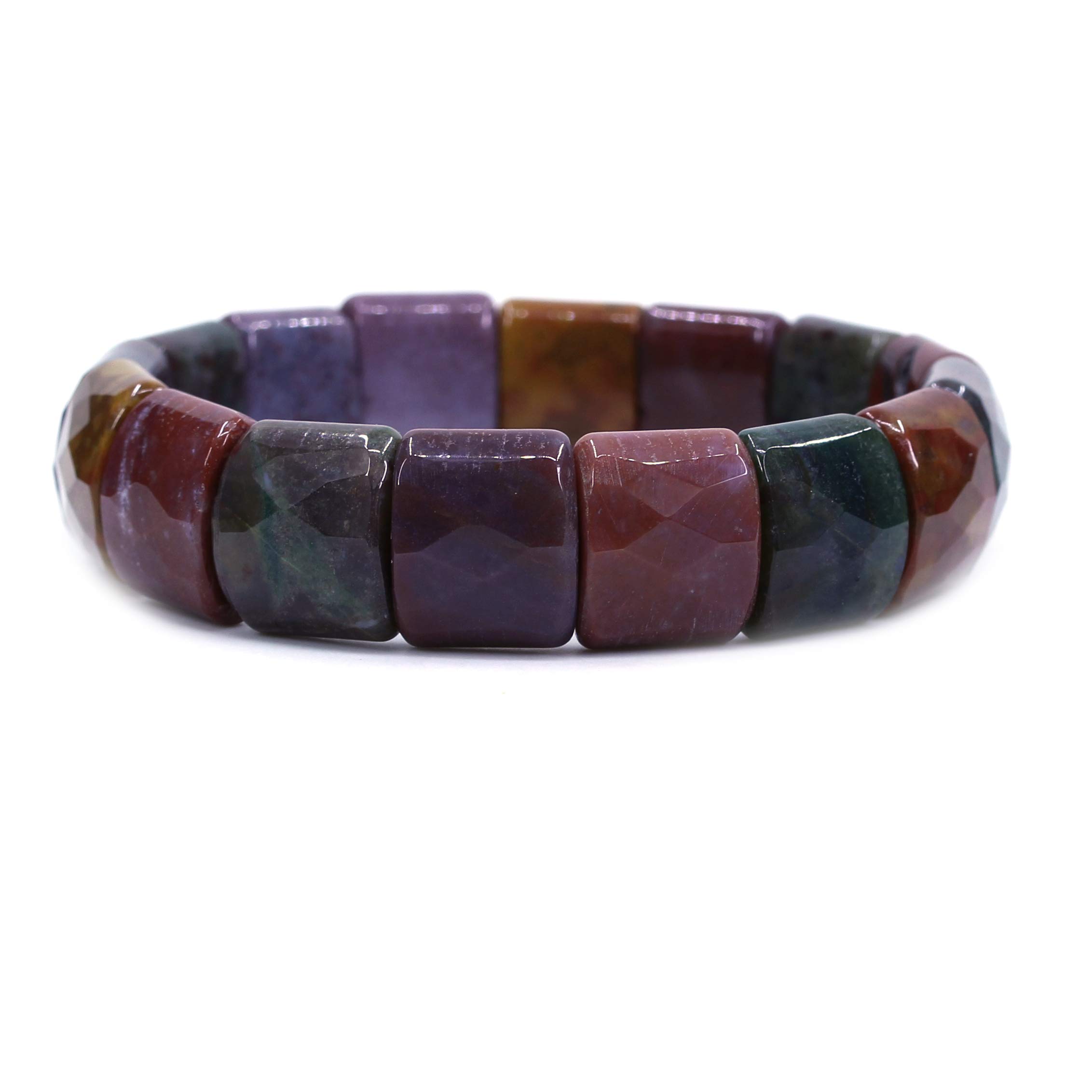 CHENYUE Natural Red Heliotrope Bloodstone Gem Semi Precious Gemstone 15mm Faceted Square Grain Beads Stretch Bracelet 7.5 Inch