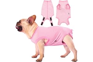 Sychien Dog Recovery Suit Pink Female Spay Surgical Medium Shirt, Male Surgery Recovery Suit,Pink-White Striped M