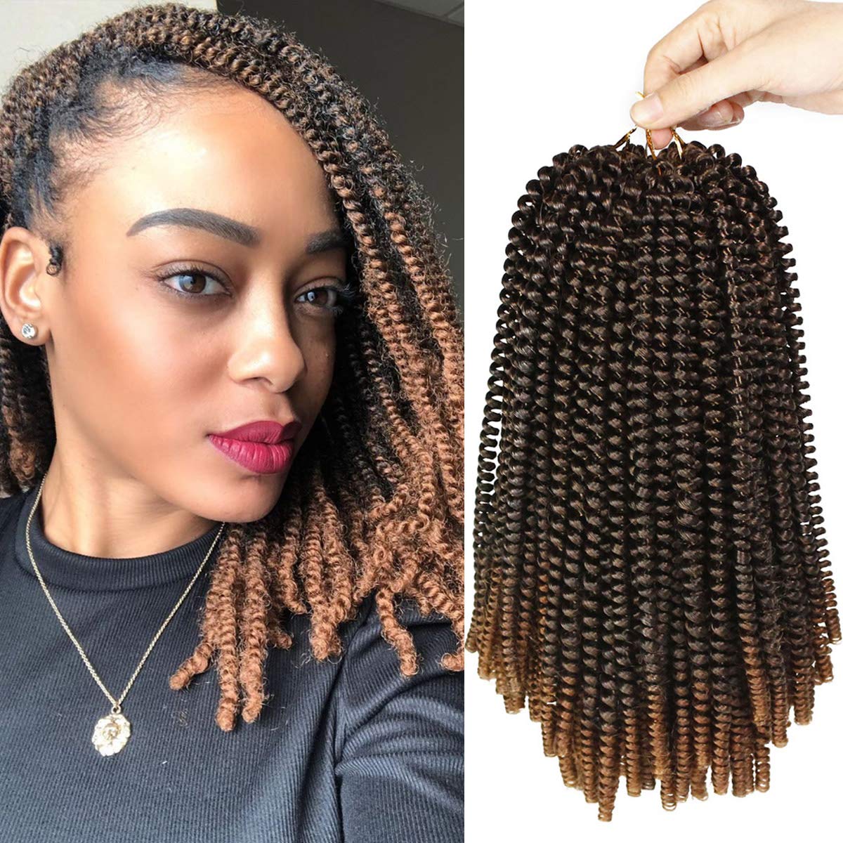 3 Packs Spring Twist Crochet Hair 12 Inch Jamaican Bounce Fluffy Twist Low Temperature Fiber Synthetic Braiding Crochet Hair Extensions(T1B/30#)