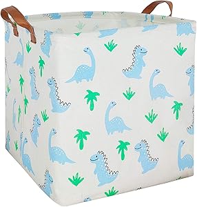 ASKETAM Square Canvas Fabric Storage Boxes,Collapsible Storage Baskets,Canvas Toy Organizer,Shelf Basket,Baby Nursery,Gift Baskets, Closet & Laundry,Room Decor (Blue Dinosaur)