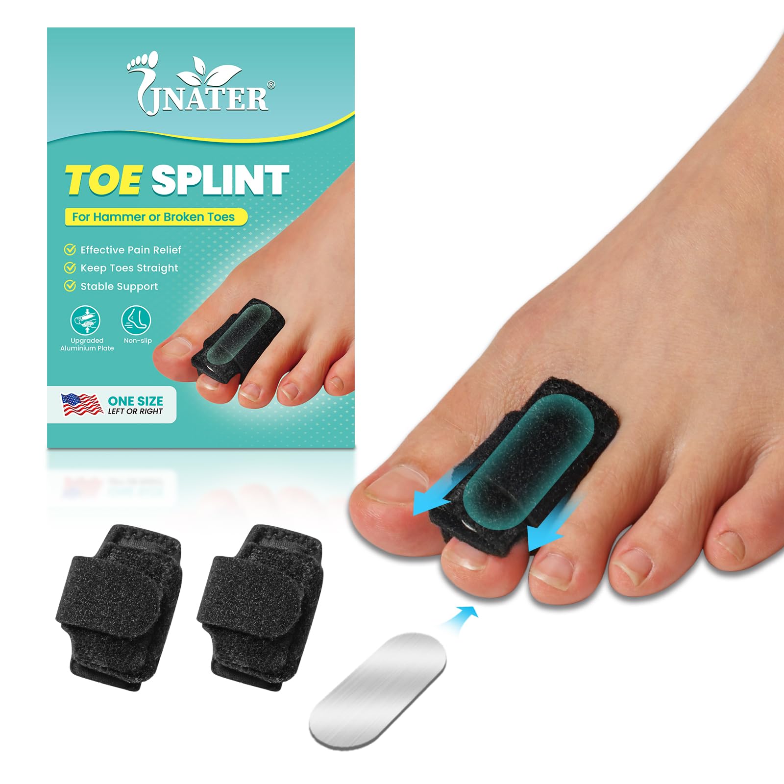 Photo 1 of JNATER Hammer Toe Straightener Corrector for Women & Men - 2 Pcs Adjustable Toe Splints Wraps with Aluminum Plate Support for Crooked, Curled, Bent Toes (Black)