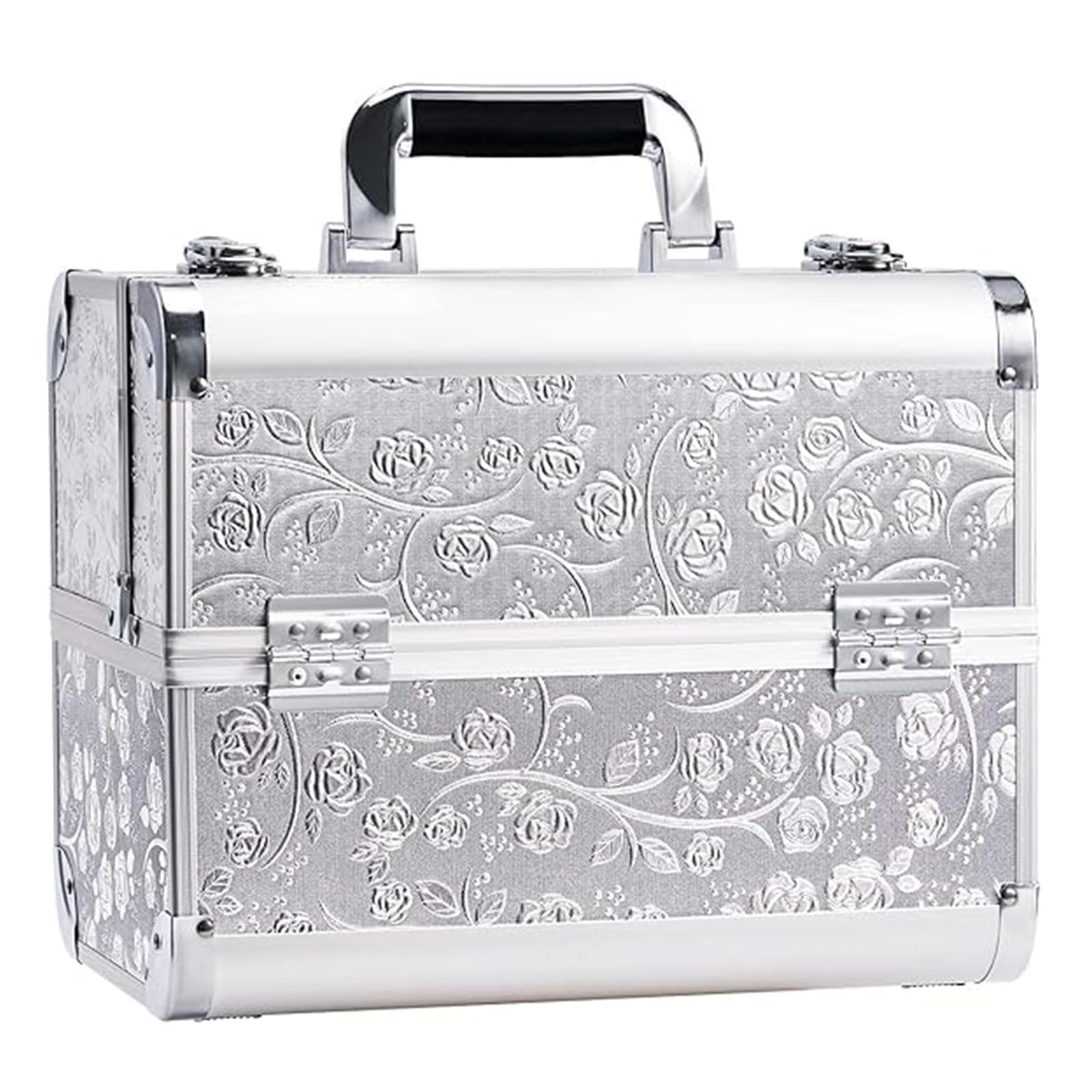 Professional Vanity Case Large Makeup Box Lockable Makeup Case Beauty Organiser Cosmetic Make Up Organiser Box 4 Trays with Keys