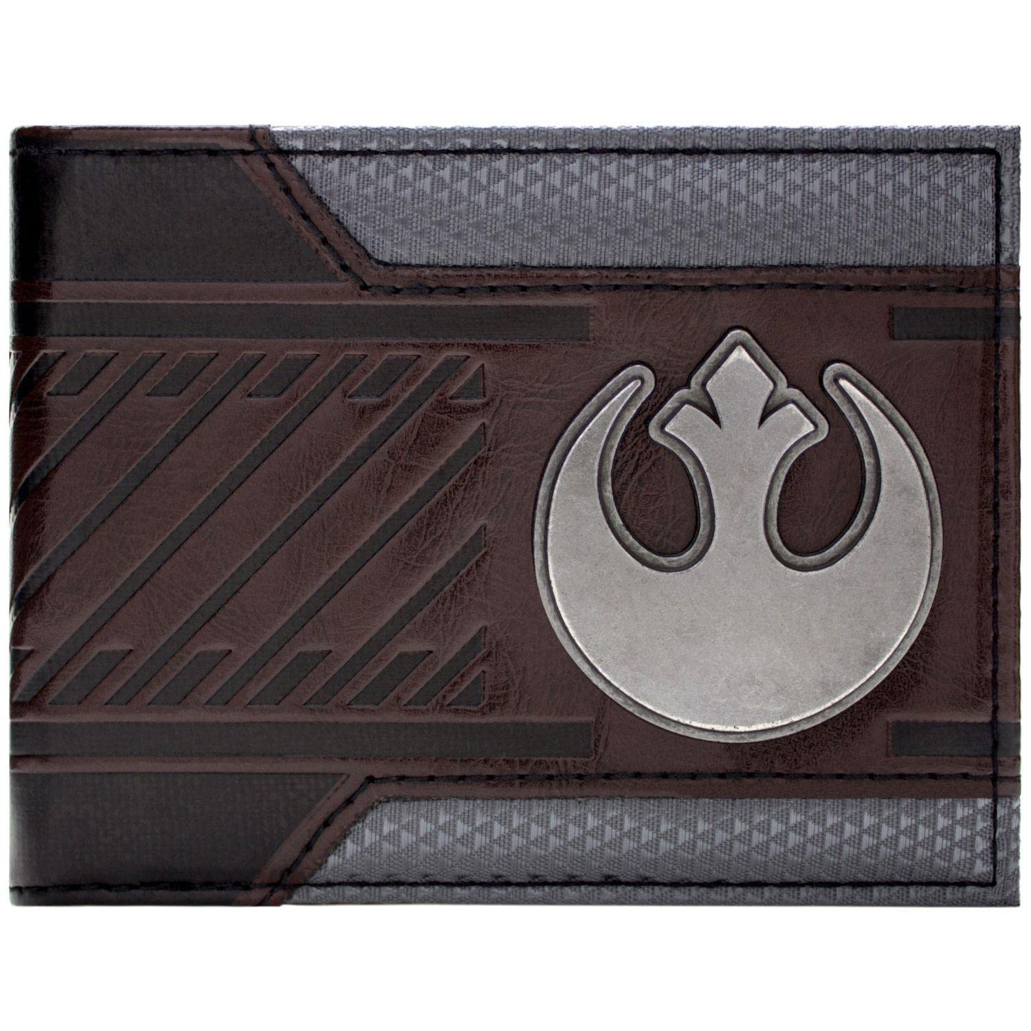 The Empire Strikes Back Star Wars Rebel Alliance Silver Starbird Badge Brown ID and Card Bi-Fold Wallet, One Size