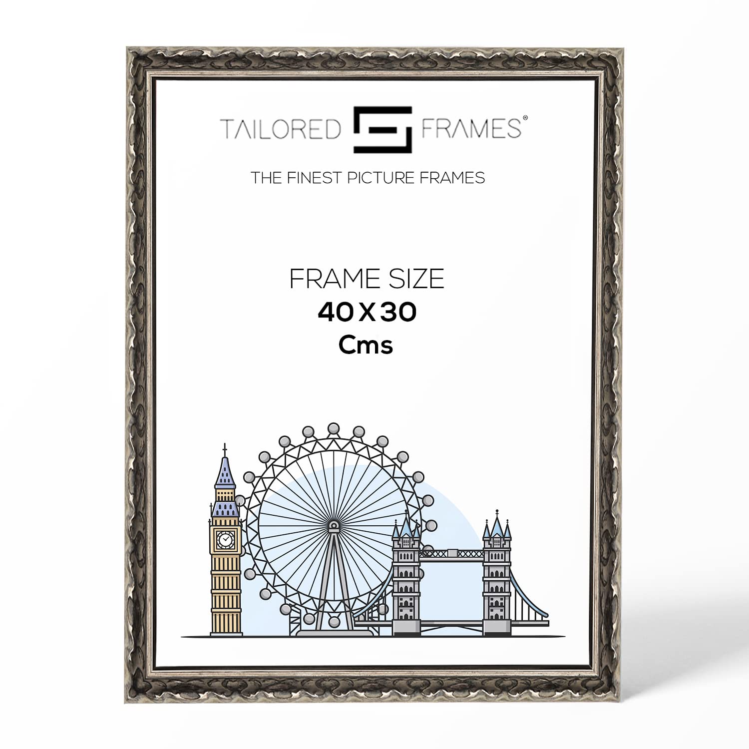 Tailored Frames Vienna Silver 40 x 30 cm | Rustic Style Vintage Single Picture Frame | Wall Hanging Type | Photo Frame Without Mount