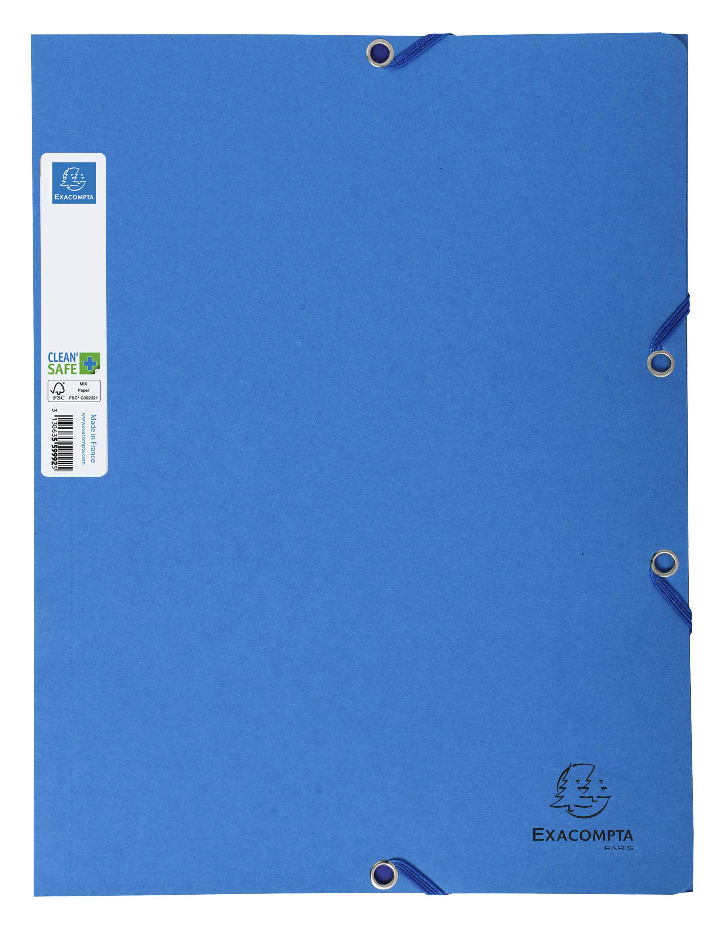 Exacompta - Ref 56122E - Clean'Safe 3-Flap Elasticated Folder - Suitable for A4 Documents, 400gsm FSC-Certified Pressboard, Treated With an Antimicrobial Additive - Blue (Pack of 5)