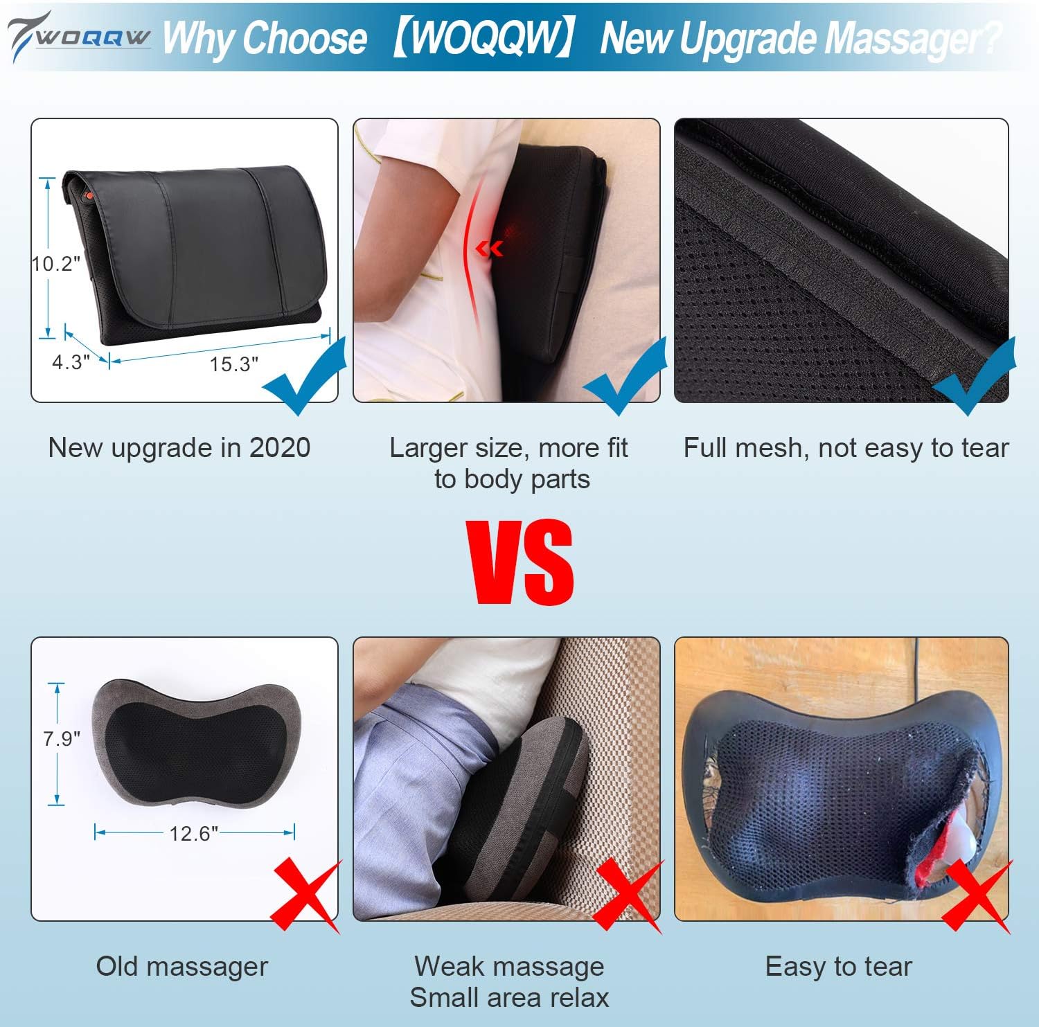 WOQQW Back Massager, Massagers for Neck and Back with Heat, Electric Back Massages Pillow for Back, Deep Tissue Kneading Massager for Shoulder, Lower Back, Leg, Foot, Muscle Pain Relief: Home & Kitchen