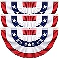 3 x 6 Feet 3 Pack American USA Pleated Half Fan Bunting Flags Outdoor,Bunting Flags Patriotic Half Fan Banner Flag for Party Memorial Day Fourth of July Independence Day 4th of July Decorations