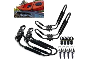 Telakeni Kayak Roof Racks Carrier Universal Cars Support Kayak Canoe Roof Rack (2 Pairs with 10ft S-Hook)