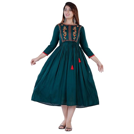 Women's Rayon Embroidery Casual Wear Anarkali Kurti