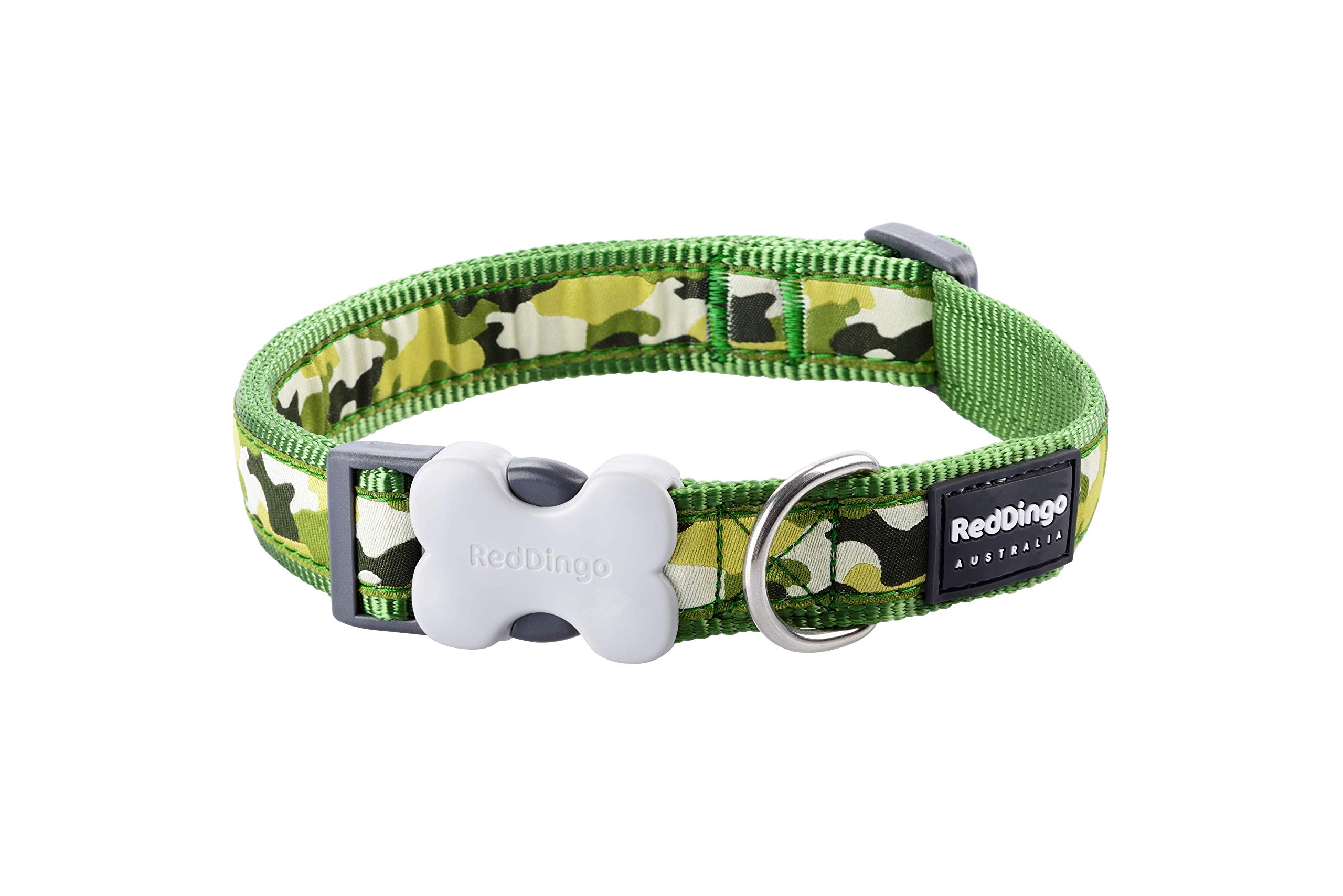 Red Dingo Bucklebone Dog Collar Design, Camouflage Green, Medium 20mm