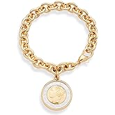 Miabella 18K Gold over Bronze Italian Genuine 500-Lira Coin Charm Rolo Link Chain Bracelet for Women Made in Italy