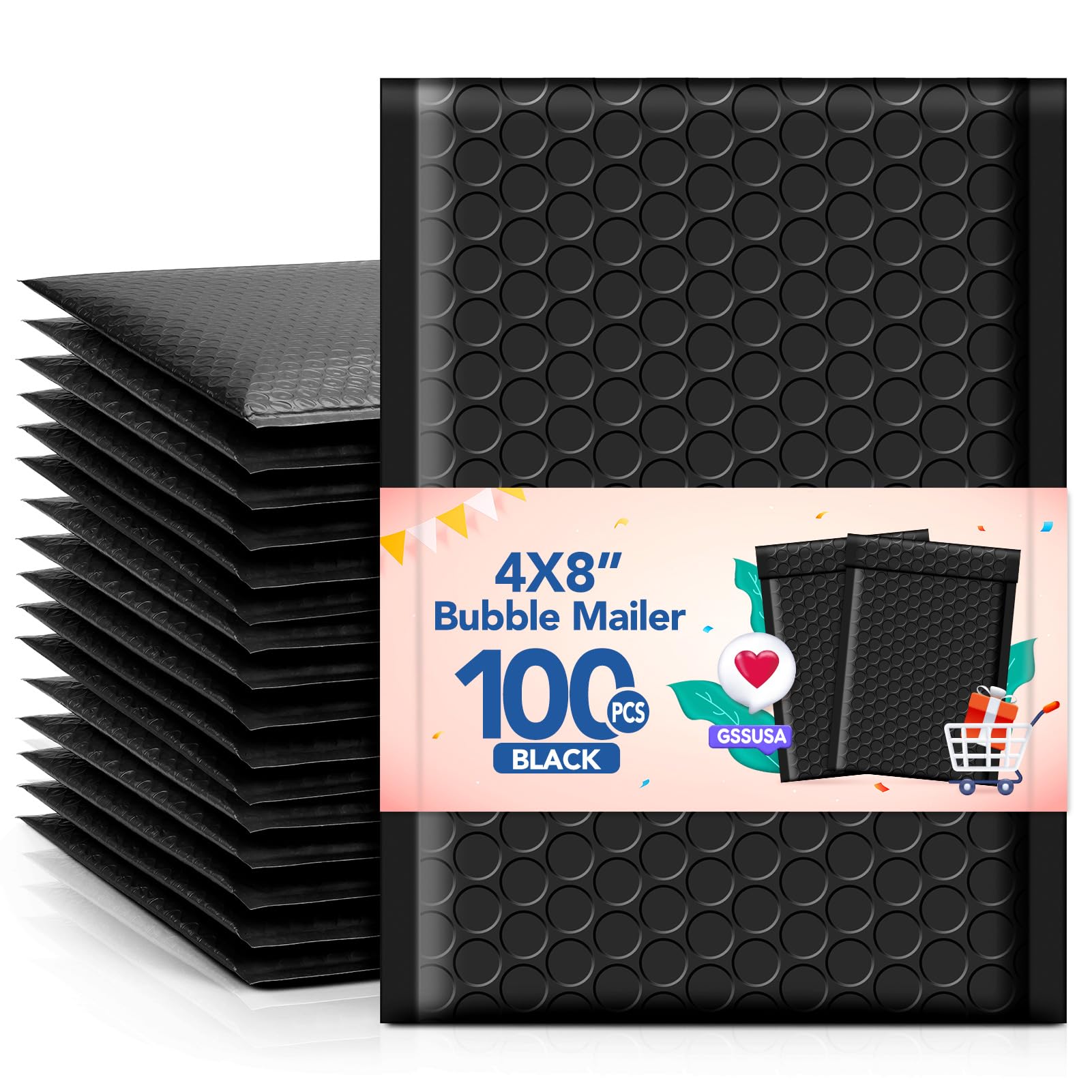 Photo 1 of GSSSUSA Bubble Mailers 4x8 Inch 100 Pack Padded Envelopes Usable Size 4x7 Inch Shipping Envelopes Self Seal Small Packaging Shipping Bags for Mailing Jewelry, Small Business, Black