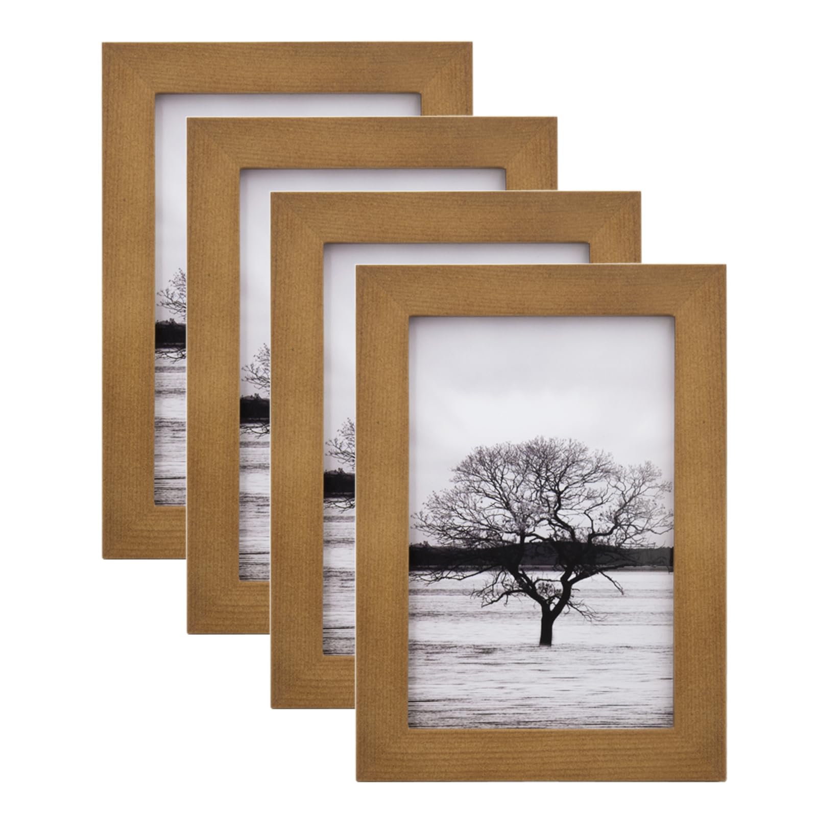 EGOFINE 6x4 Photo Frames Set of 4,Solid Wood Frames with Acrylic Glass,Matted for 3.5x5/4x6 inch Picture,6x4 Picture Frames for Tabletop and Wall Mounting,10x15cm Small frames, Light Brown — image 1