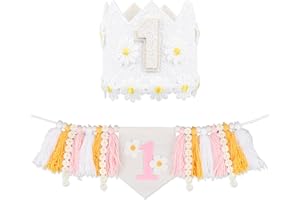 Daisy 1st Birthday High Chair Banner, Baby Girl First Birthday Decorations with Daisy 1st Crown Hat for Girls One Year Old Pa