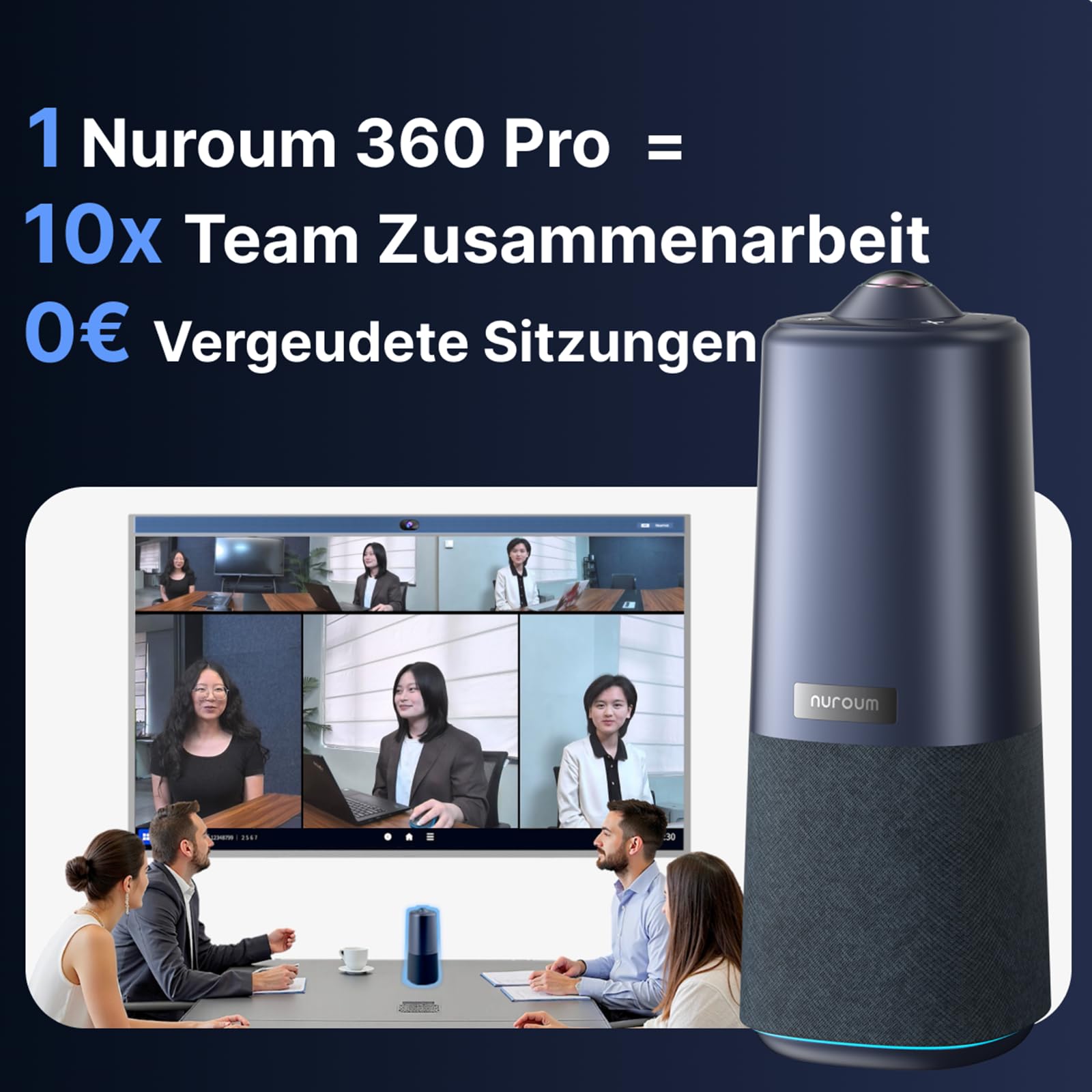 NUROUM 360 Pro Kamera für Videokonferenzen, 3 AI Modi, Intelligente Rauschunterdrückung & AGC, Webcam mit Mikrofon und Lautsprecher für Zoom/Teams/GoogleMeet auf PC/Laptop/Desktop 2