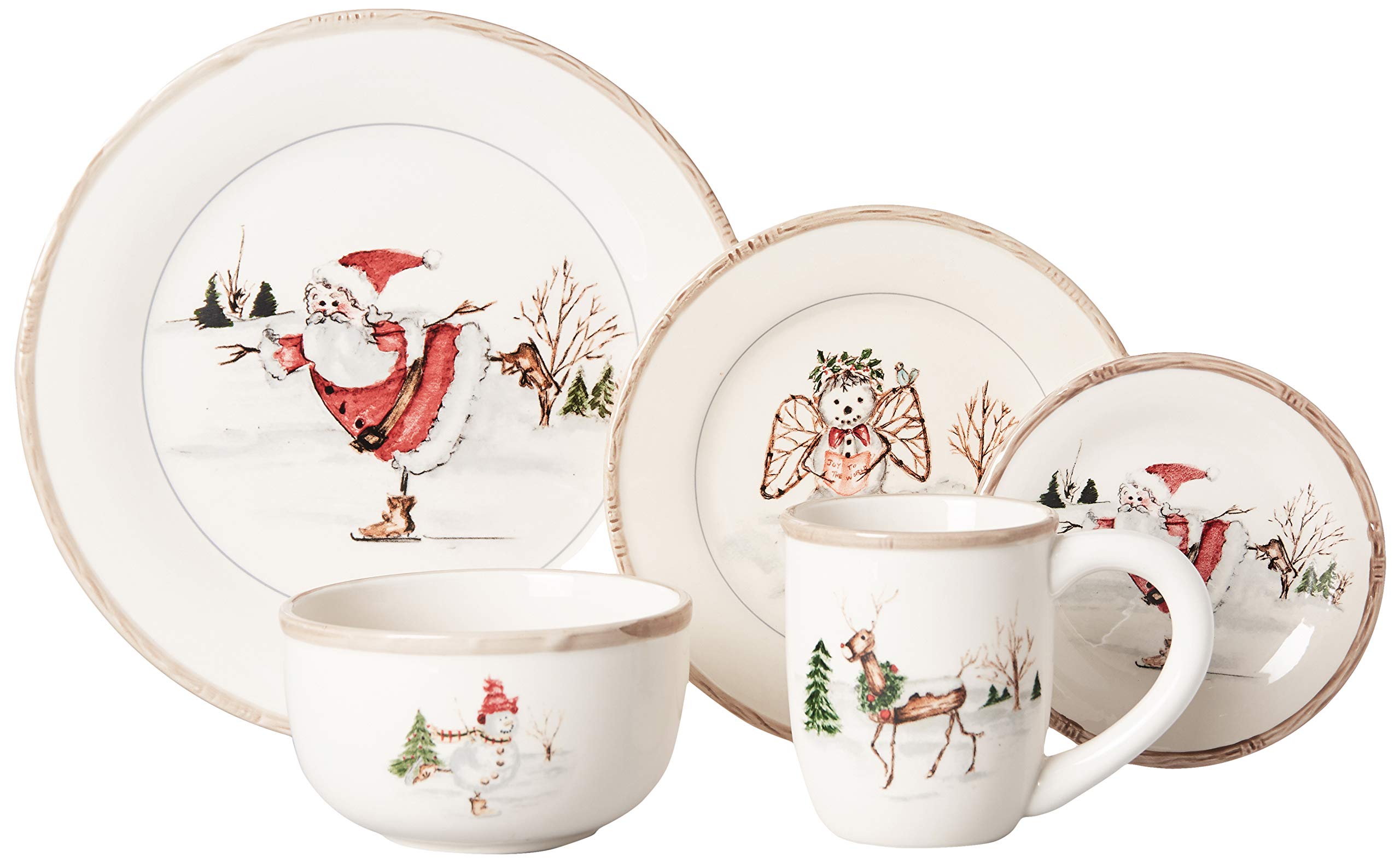 American Atelier Christmas Twig Holiday Dinnerware Set – 20-Piece Christmas-Themed Earthenware Dinner Party Collection, Unique Gift Idea for Christmas or Birthday Cream