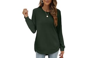OFEEFAN Womens Sweatshirt Crewneck Long Sleeve Shirts High Low Tops Curved Hem