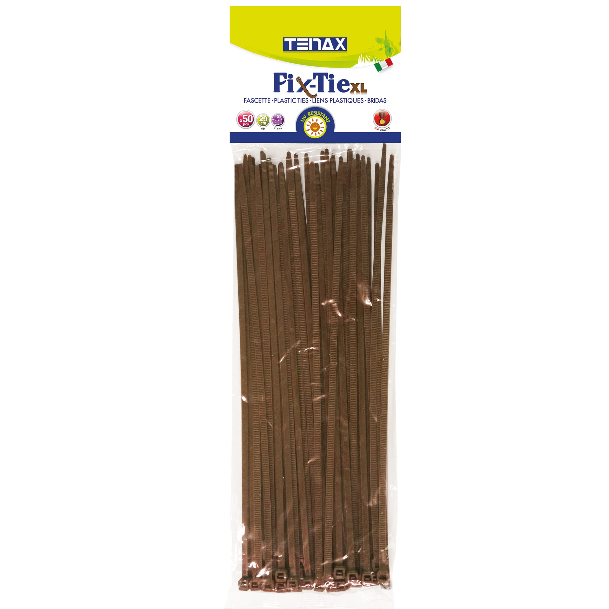 tenax Fix-Tie XL Length 29 cm Brown, Multi-purpose Plastic Cable Ties, Pack of 50