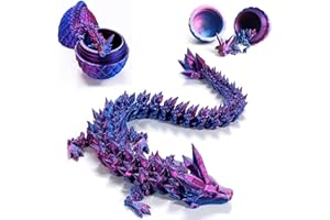 Xihongshi 3D Printed Dragon in Egg, Dragon Eggs with Dragon Inside, Crystal 3D Printed Dragon Fidget Toy for Adults, Full Articulated Dragon Decoration for Gift((12in, Purple)