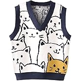 Arssm Womens Cat Print Pullover Sweater Vest V Neck Sleeveless Knit Vests 2025 Pullover Knitted Tank Top