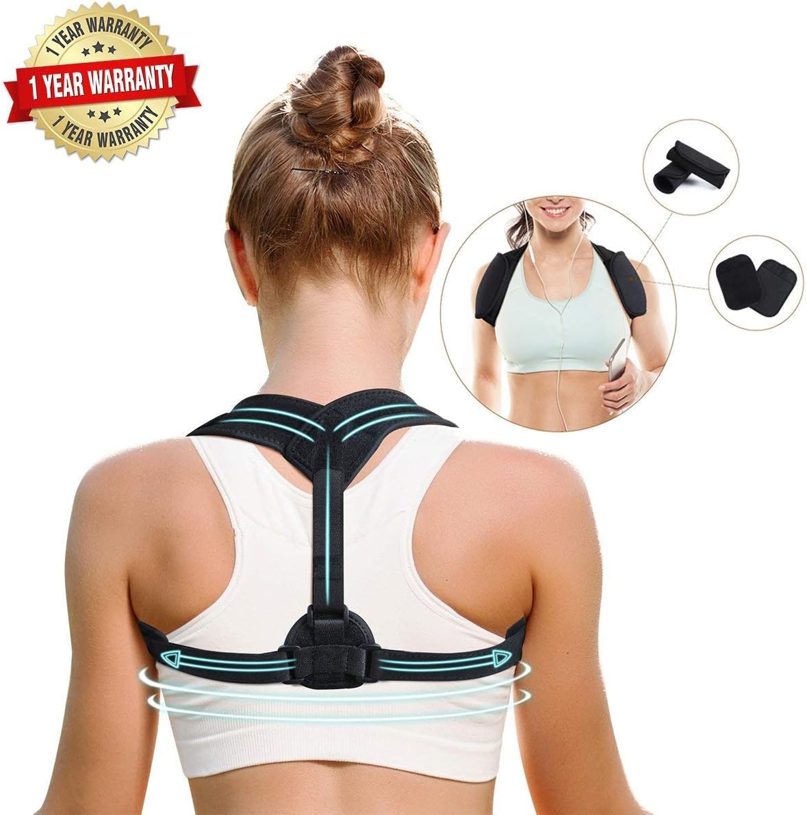 Back Brace Posture Corrector Adjustable, Back Support Corrector Posture for Women and Men Clavicle Support with Detachable Comfortable Armpit Pads for Slouching, Thoracic Kyphosis, Injury Rehab