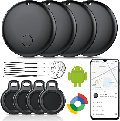 Tracker Tag Android Smart Tag, Schlüsselfinder KeyFinder kompatibel mit Google Mein Gerät Finden APP (Android NUR), Bluetooth Key Finder für Gepäck/Taschen/Koffer/Brieftasche (4er Pack)