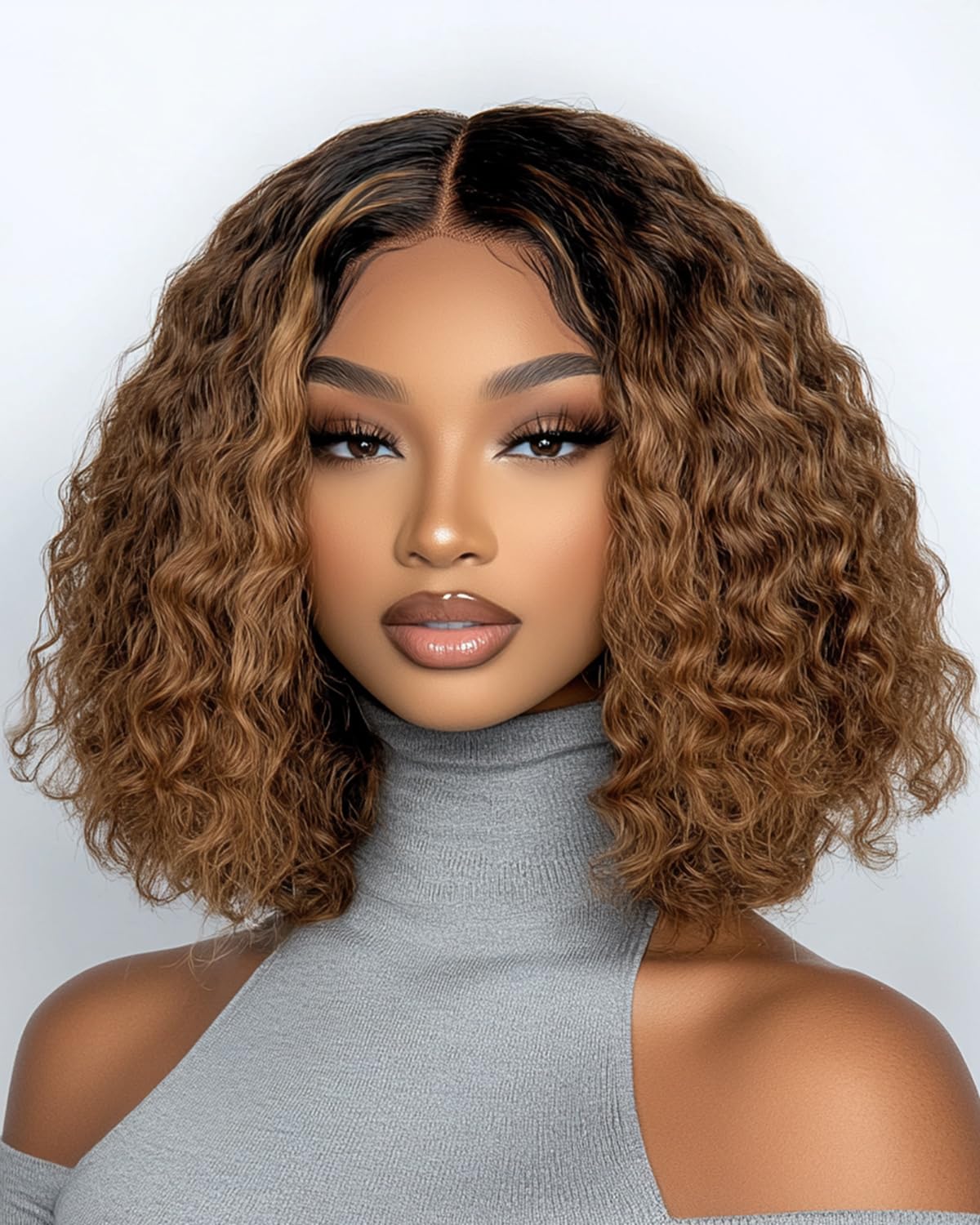 FASHION IDOL Short Curly Bob Human Hair Wig Precut Preplucked Glueless Wear and Go Lace Wig 200% Density Upgraded Invisible Secret Glueless Human Hair Ready to Wear Wigs