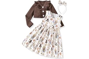 HINTINA Toddler Little Girls Dress And Cardigan Sets 2 Piece Floral Print Sleeveless Dress and Long Sleeve Cardigan Set