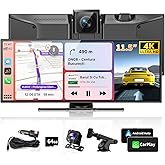 Largest 11.5" Portable Carplay Screen for Car, 4K Wireless Car Play & Android Auto, Upgrade Touchscreen with Dash Cam, App Co