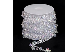 CADIKEZ 33FT Acrylic Crystal Beaded Christmas Garland Strand Iridescent Crystal String Roll for DIY Crafts Wedding Birthday Party Christmas Decorations