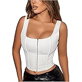SOLY HUX Women's Y2K Vintage Strapless Overbust Corset Top Corset Boned Lace-Up Back Bodyshaper Crop Bandeau Top