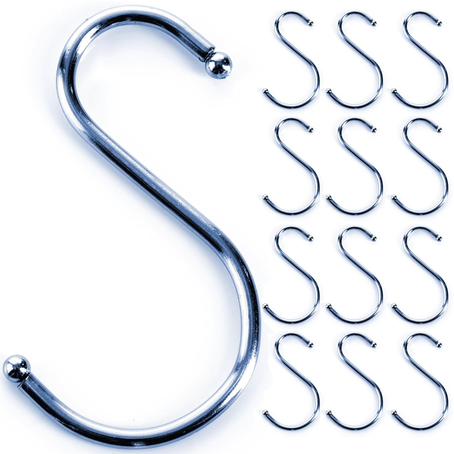 12x Large Round Ended Chrome S Hooks Bathroom Towel Shower