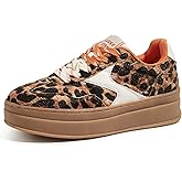 LUCKY STEP Platform Retro Sneakers for Women Fashion Casual Gum Thick Sole Rubber Sole Comfort Skate Tennis Footwear Chunky Trainer Walking Shoes